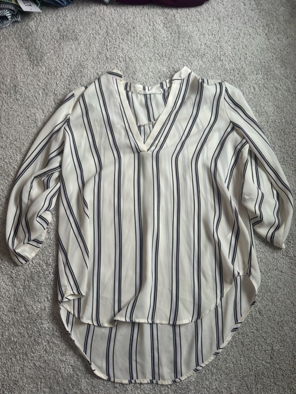 Lush Ivory V-Neck Tunic with Navy Stripes